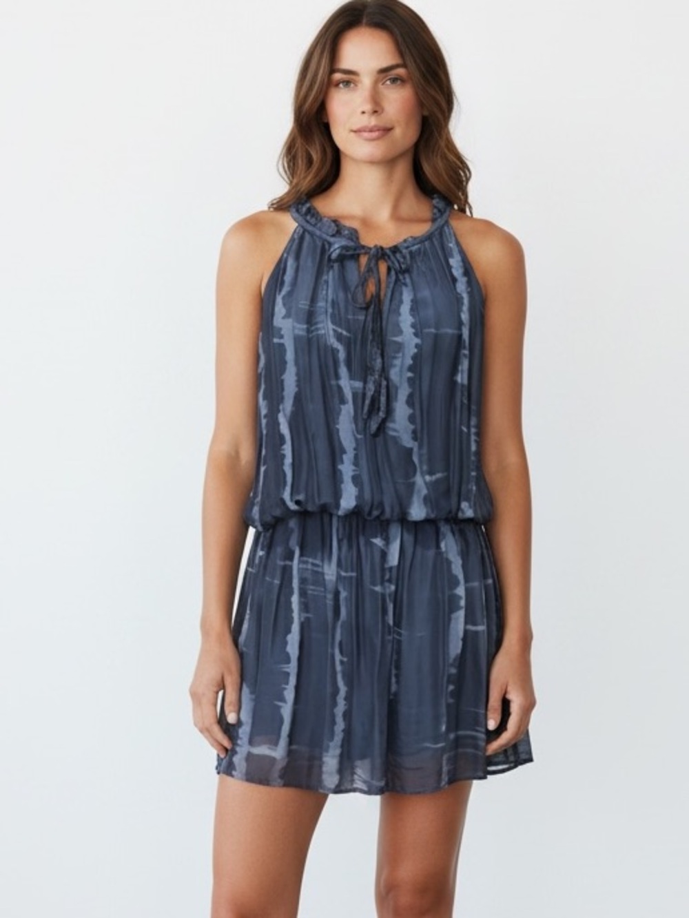 Sofia Made In Italy Sleeveless Blouson Mini Dress Blue Tie Dye Size Small